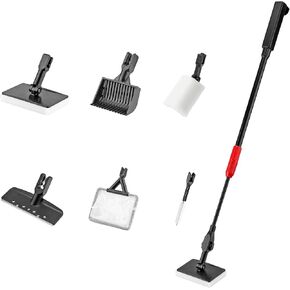 Lpraer Multifunction 6-in-1 Aquarium Cleaning Tools Kit Set Adjustable Fish Tank Cleaner w/Long Telescopic Extended Handle,Fish Net,Algae Scraper, Sponge Pad, Gravel Rake & Cleaning Brush