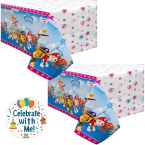 Unique Paw Patrol Girl Party Supplies 2 Plastic Table Covers 54" x 84" with Celebrate With Me Sticker | Kids Birthday Party Decorations
