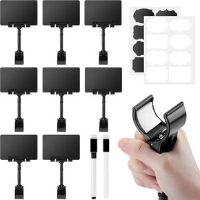 Soaoo 8 Pieces Mini Plastic Chalkboard Sign with Clips 5.7 x 4 Inch, 2 Pieces Erasable White and Black Liquid Chalk and 16 Pieces Waterproof Reusable Blackboard Stickers