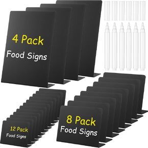 Outus 24 Pack Mini Chalkboard Signs for Food Mutli Sizes Food Labels for Party Buffet with 6 Black White Chalk Markers Small Table Signs for Birthday Bakery Wedding Kitchen Home Party Decoration