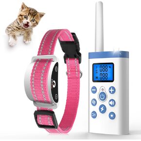 PaiPaitek Cat Shock Collar, Shock Collar for Cats with Auto Stop Meowing, Beep, Vibration, Shock 4 Modes to Training Cats Indoors and Outdoors, Waterproof, Rechargeable, 1300ft Range (Pink)