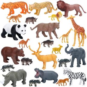24Pcs Jumbo Safari & Zoo Animals Figures, Realistic Plastic Animal Toys Set for Kids 1 2 3, Lion, Elephant, Perfect for Play, Education, Baby Shower Decor,Party Supplies Cake Topper
