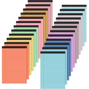 Fuutreo 24 Pcs 6" x 9" Colored Legal Pad Writing Pads Small Legal Pad College Ruled 30 Sheets/Pad Multiple Color Lined Note Pad for Work 80 Gsm Paper for Grocery List Shopping List(Classic Color)