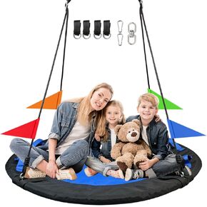 48 بوصة أرجوحة للأشجار للأطفال في الهواء الطلق ， SPIDER WEB TREE SWAND ، 1000 رطل قدرة الوزن ， 900D OXFORD مقاومة للماء مع مقابض ، مع 71 بوصة قابلة للانفصال حبل النايلون ， للفناء الخلفي ، ملعب (أسود-48 بوصة)
