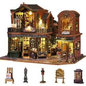 DIY Miniature House Kit for Adults, Mini Wooden Dollhouse Kit, Book Shop Tiny House Diorama Building Kits with Light, 3D Wooden Puzzles Bookend Shelf Insert Decor, Creative Craft