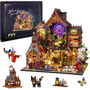 DIY Miniature House Kit Magic Forest, Mini Doll House Building Kit with LED Lights Furniture, Miniature Dollhouse Kit Wooden Crafts for Adults Teens Gifts
