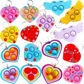 24 Packs Heart Fidget Bubble Bulk Mini Pop Keychain，Valentine Supplies Birthday Party Favors Student prizes