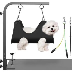 Small Dog Grooming Arm with Clamps: 42" Height-Adjustable Pet Grooming Holder with Hammock and No-Sit Haunch Holders, Ideal for Home Grooming, Trimming, and Nail Clipping (Table Not Included)