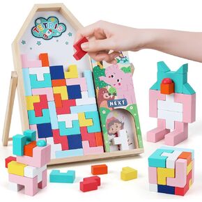 Gemem Wooden Colls Flassles للأطفال الذين تتراوح أعمارهم بين 4 و 8 سنوات ، والكتل الروسية ثلاثية الأبعاد السميكة المضايقات الدماغية التانغروام ، ولعب الاستخبارات الجذعية ، وهدية مونتيسوري التعليمية للأطفال الصغار 3 4 5 6 7 8 بويز جيرلز