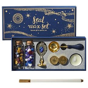 Wax Seal Stamp Kit with Gift Box, with Wax Seal Beads, 3 Wax Seal Stamp, Wax Seal Metallic Pen, Wax Seal Kit for Gift Wrapping, Envelope Sealing, Party Invitation, Scrapbooking, Art & Craft Supplies