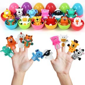 12pcs Easter Eggs PreFilled with Animal Finger Puppets for Easter Party Favors, Fillers Easter Egg Hunt, Prefilled Easter Eggs, Easter Basket Stuffers for Toddler, Easter Toys