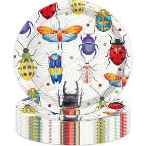 7" Bug Paper Plates Celebrate Party Tableware Round Bug Disposable Dinner Paper Plates Set Nature Insect Theme Party Paper Plates Birthday Baby Party Supplies(24 pcs)