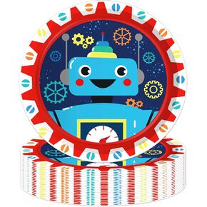 7" Robot Paper Plates Robot Celebrate Party Tableware Round Robot Disposable Dinner Paper Plates Set Robot Theme Party Paper Plates for Robot Birthday Baby Party Decorations(24pcs)