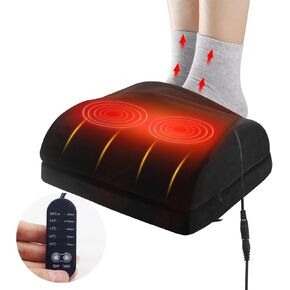Heated Foot Rest Under Desk at Work, Ergonomic Footrest Double Layer Adjustable Height, Foot Warmer Under Desk with Pocket, 5 Timing Modes & 5 Heating Levels, Office Home Gaming Use (Foot Stool-Black)