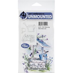 Art Impressions Watercolor Cling Wishing Well Mini Set Rubber Stamps, Multicolor
