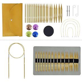 Mbeliever 4XL 13 Pairs of Interchangeable Circular Knitting Needles Set, Circular Knitting Needles, Knitting Needles,3mm-10mm， Designed for Knitting Enthusiasts, Beginners and Arthritis,(Golden)