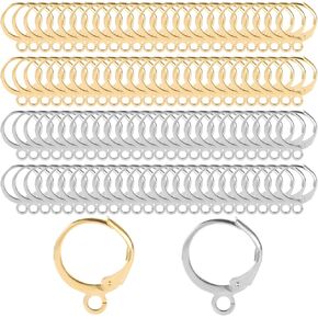 100pcs Earring Hooks for French Jewelry Making, Round Earring Clasp Iron Earrings Wire Gold Silver Earring Hoops for Jewelry Finding Leverback Earring Hooks Supplies for Crafts Women