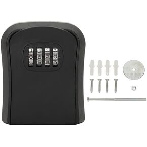 Security Key Lock Box 4 Digit Combination Lock Box Portable Key Storage Lockbox Wall Mount with 5 Keys Capacity (Black)