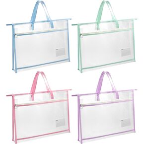 4 Pcs A3 Portable Project Bags for Quilting, Clear Mesh Sewing Project Bag with Zipper Handle Clear Design Art Supply Bag for Quilting Knitting Stitching Artworks Embroidery