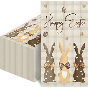 100 Pcs Easter Napkins,Easter Disposable Paper Decorative Guest Napkins, Spring Bunnies Eucalyptus Hand Towel for Party Lunch Dinner Kitchen Bathroom
