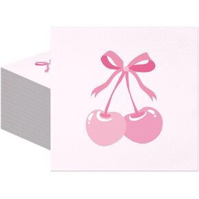 100 Pcs Bow Napkins 6.5" x 6.5" Pink Bow Party Decorations Coquete Birthday Decorations Pink Bow Napkins Disposable for Bow Party Supplies