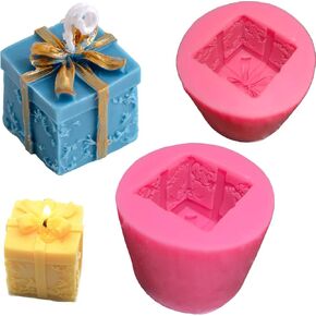 Candle Soap Silicone Mold Wick - Gift Box, DIY Handmade Candles Melt Molds for Fondant Cake Wax Melt Moulds, Christmas Cake Candy Mould, Christmas Party Gifts Decoration for Oven Cupcake