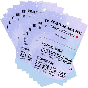 Handmade Care Instruction Tags,2 x 3.5 inches Material Care Instructions Hang Tags Cards for Homemade Materials, Handmade Washing Care Instruction Cards for Knitted Crochet Shirt Blanket (50 Pack)