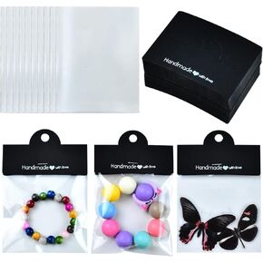 100Pcs Jewelry Display Packaging Card Head with 100 Pcs Clear Bags for Small Business for Jewelry Bracelets Key Chains Earring Holder Display for Selling Jewelry Packaging Supplies(Black)