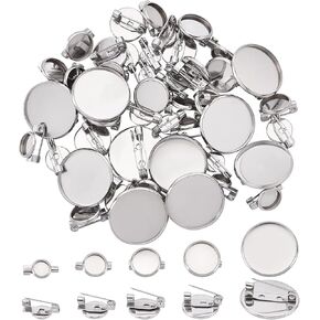 UNICRAFTALE Flat Round Brooch Pin Stainless Steel Brooch Bezel Trays Base Blank Brooch Tray Dome Brooch Making Kit for DIY Brooch Making