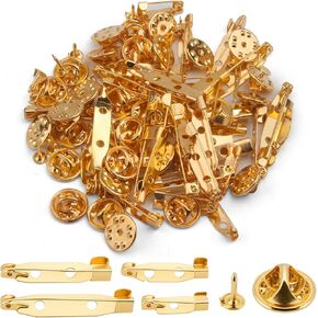 70 Gold Piece Brooch Pin Back Set, Gold Butterfly Clutch Pins for Jewelry Making, Crafts, Name Tags, DIY