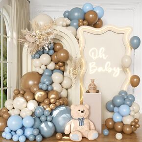 Brown Blue Balloon Arch Kit 138 Pcs Bear Baby Shower Decorations Include Brown Beige Blue Balloons for Baby Shower Gender Reveal Wedding Birthday Party Decoration