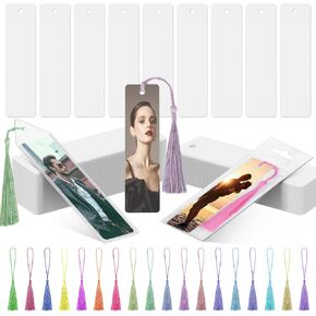 50 Sets Sublimation Blank Bookmarks Double Sided with Colorful Sleeves Tassels,Clear Bookmark and Self-Sealing Bags,Heat Transfer Metal Aluminum DIY Bookmark with Hole