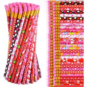 PLULON 60 Pieces Valentine's Day Pencils with Eraser Colorful Wood Pencils Cartoon Valentine Pencils for Kids School Party Valentine's Day Home (60)