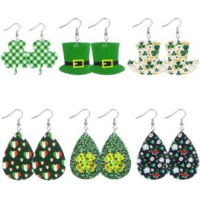 15 Pairs Valentine's Day Leather Earrings for Women St Patrick's Day Easter Faux Leather Teardrop Dangle Earrings Lightweight Clover Green Hat Easter Eggs Bunny Shamrock Earrings Set for Teen Girls