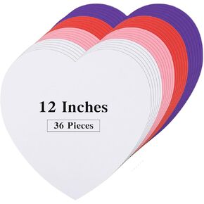 MixTeach 36Pcs Large Heart Paper Cutout Heart Cut Out 12 Inch Heart Shape Die Cut for Classroom Bulletin Board Decor Kids’ Love and Peace School Craft Project(Red, White, Pink, Purple)