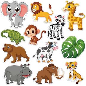 48 Pieces Jungle Animal Cutouts, Safari Animal Cutouts Classroom Decor Jungle Animals Cardboard Paper Cutouts Animal Cutouts for Bulletin Board Baby Shower Animals Theme Birthday Party Decor