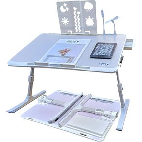 Laptop Desk for Bed, Lap Desk Bed Tray Table, Height & Angle Adjustable Laptop Stand with Storage Drawer, Baffle, USB Night Light, Fan and Book Stand - Portable Laptop Table for Couch Sofa Floor