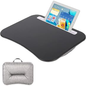 طاولة جلدية مكتب كمبيوتر محمول مع وسادة الماوس ، مكتب اللفة مع فتحة بطاقة وسادة لهاتف iPad المحمول ، ومكتب الأطفال اللفة يناسب ما يصل إلى 13.3 بوصة ، صينية العمل ومكتب الألعاب على السرير في صينية