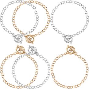 Mxxipp 6pcs Bracelet Chain with OT Buckle, Bracelets Chain Charm for Jewelry Making, Classic Bracelet Link Chain for Women- Gold & Silver