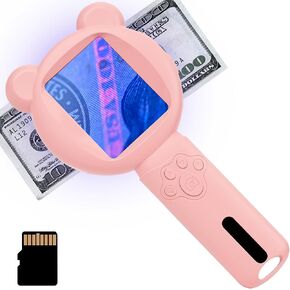 Bear Kid Microscope, Portable Handheld Magnifying Glass, Mini Digital Microscope for Kids, Educational Science Kit,Christmas Birthday Gifts for Age 3-8 Girls&Boys(Pink)