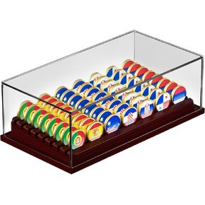 MinBoo Challenge Coin Display Case with Acrylic Cover, 8 Rows Military Challenge Coin Holder Rack, Bamboo Military Coin Display Stand Holds 56 Coins for Collectibles