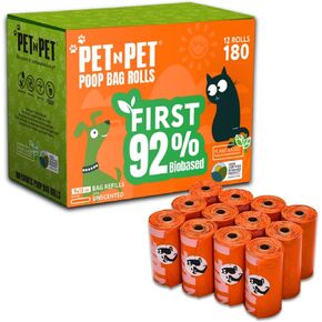 Pet N Pet 180 Counts Dog Poop Bags Rolls, 92% Plant Based Poop Bags for Dogs, Leak Proof Thick Doggie Poo Bag, Unscented Cat & Dog Waste Bag