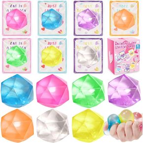 Fidget Toys Stress Balls for Kids 28 Pack, Ice Squishy Stress Cube-Diamond Malt Sugar Balls, Stress Relief Squeeze Balls Fidget Toys Bulk Party Favor Supplies, Kids Prizes