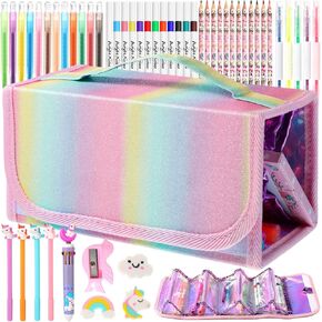 Pasimy 51 Pcs Rainbow Washable Markers Set Pastel Scented Unicorn Markers with Case Arts and Crafts Coloring Set Rainbow Crayon Gel Pen Drawing Kit for Birthday Party Gifts Art Supplies
