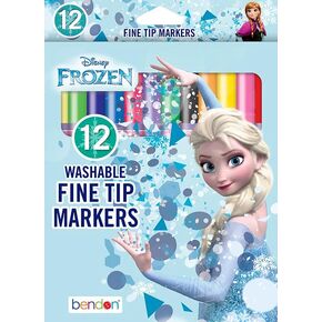 Disney Frozen Markers Fine-Tip | Frozen Coloring Art Set | Frozen-Themed Markers | Frozen Fine Tip Washable Markers | Elsa & Anna Activity Marker Set | 12 Count | Multicolor | Officially Licensed