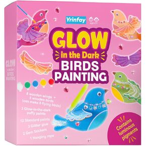 Glow in The Dark Birds Painting Kit, Paint and Craft Your Own 8 Birds, Wooden Arts and Crafts for Girls Age 6-8 8-12, Stem Toys Kits for Kids Age 6 7 8 9 10-12
