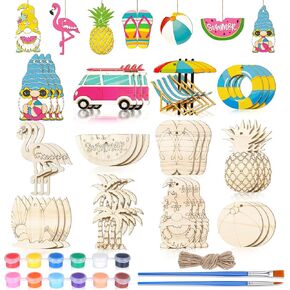 Jellyarch 36 PCS Cummer Wood Cratouts for Kids ، Hawaiian Blank Loch Shapes Planshes ، Tropical Beach DIY Paint Paint arglements for School Home Party Decors