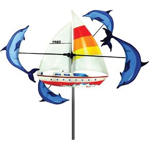 Whirligig Spinner Sailboat 13" – Nautical-Themed Design, Weather-Resistant Outdoor Decor, Durable & Lightweight for Patios, Yards, and Gardens - Eye-Catching Wind Spinner