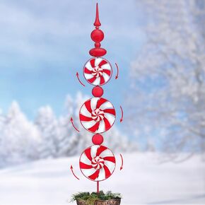 Candy Cane Trio Wind Spinners Outdoor Metal Garden Spinners Outdoor for Christmas Decor Stable Garden Stake