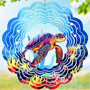 Sea Turtle Metal Wind Spinners, Wind Spinners for Yard and Garden, Stainless Steel Waterproof Wind Spinner, 12 Inch 3D Garden Art Decoration for Woman Mom Wife
